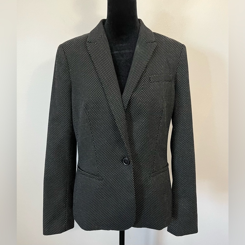 Tommy Hilfiger Women Fitted Classic Single Button Blazer Black White Dot Size 8